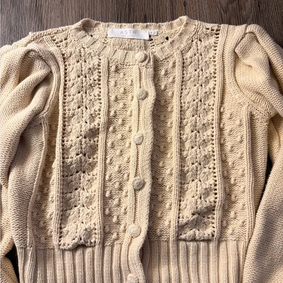 Astr Ivory Crochet & Cable Knit Button-Front Cardigan - Picture 5 of 7